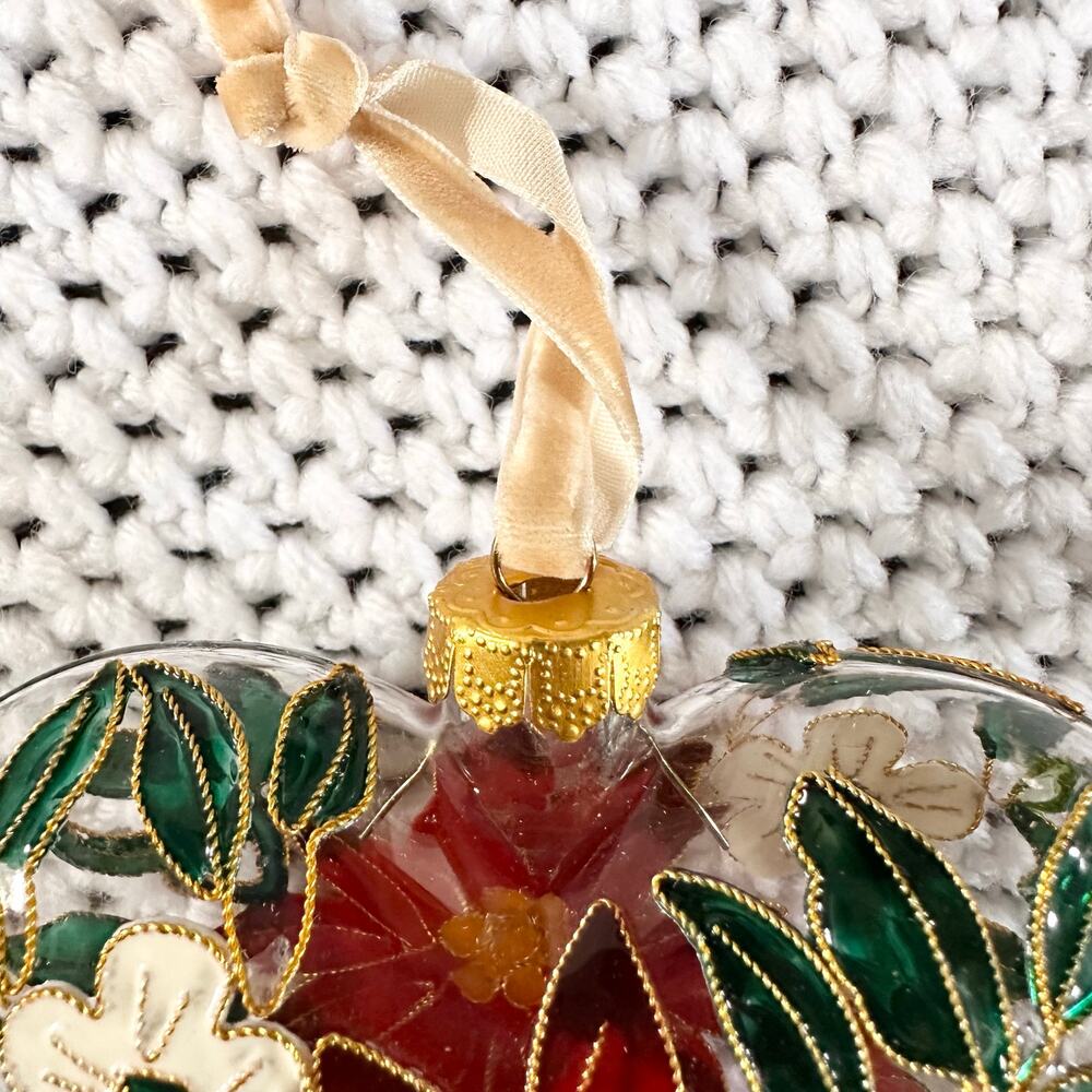 Pier 1 Imports Cloisonne Poinsettia Holiday Christmas Heart Ornament In Box 2019 - Picture 3 of 7